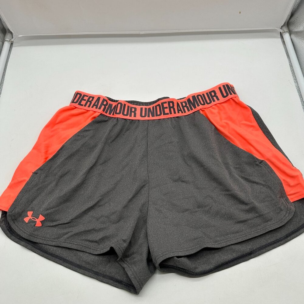 EUC Under Armour Womens Juniors M Medium Athletic Shorts Gray Pink Heat Gear